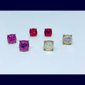 Glitter stud earrings- pink